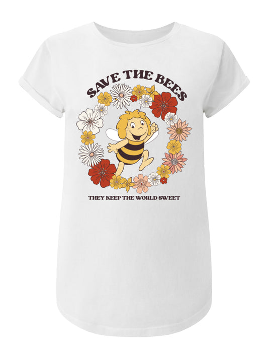 Maya The Bee Save The Bees with Women Organic Rolled Sleeve T-shirt