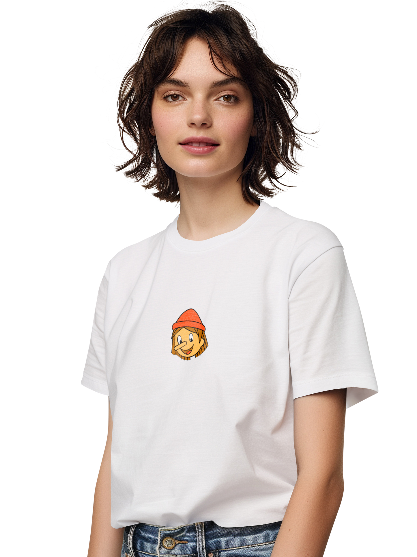 Pinocchio LOGO Kopf Damen T-Shirt mit Backprint