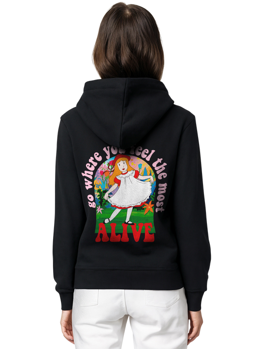 Alice Hut LOGO and Alice In Wonderland Alive and Heroes of Childhood with Women hoodie Stanley&Stella Drummer